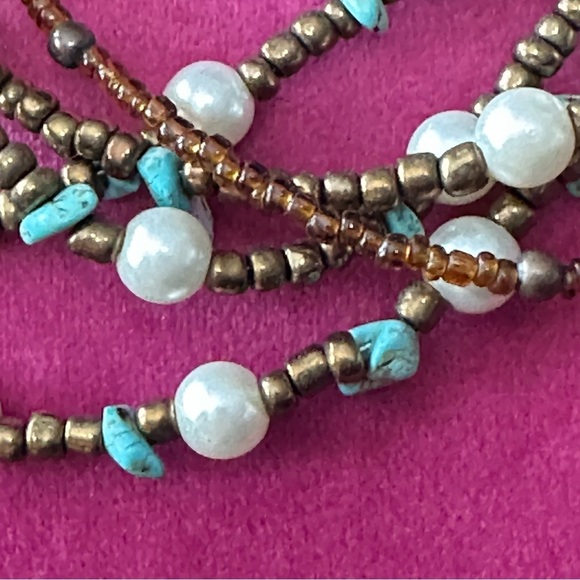 Woman’s 5 strand, multi beaded necklace, mixed beads, turquoise chips 5395 P - Picture 4 of 11